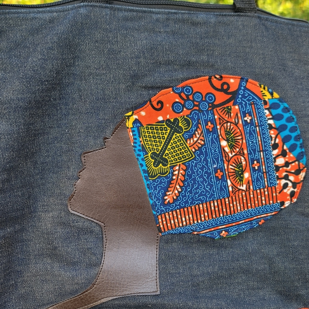 Ghanian West African Custom Denim Tote Bag - Picture 2 of 4
